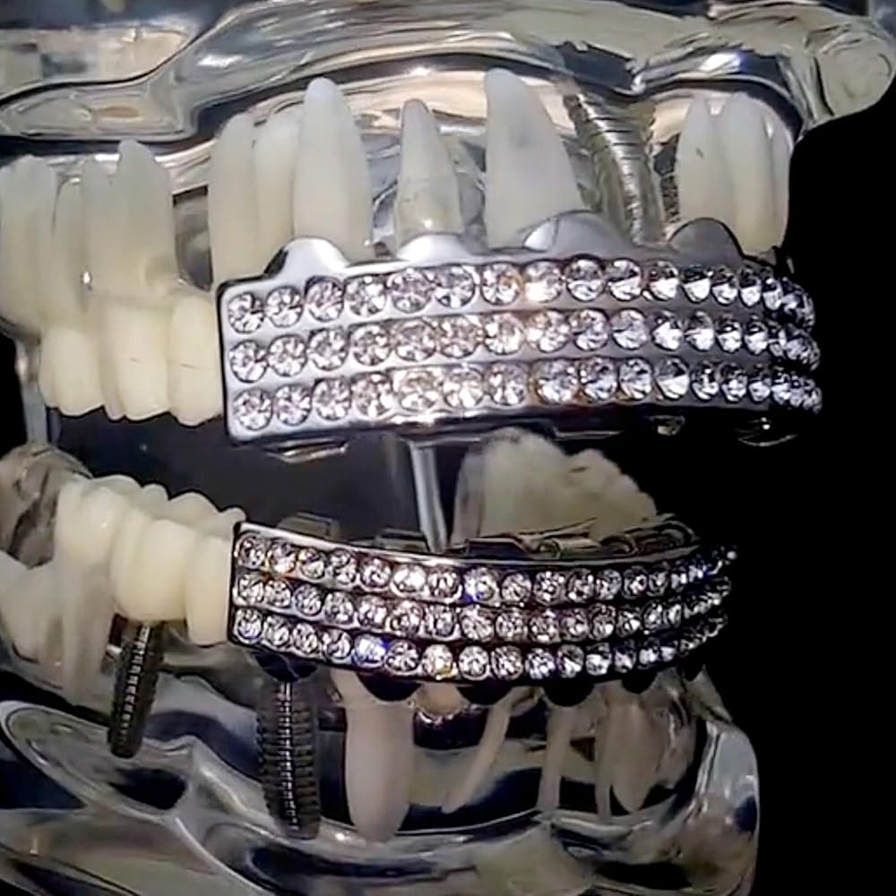 邦楽 Ice On Da Grillz TRILL GRILLZ Hip Hop Flooded Ice Drip Style Top Bottom AAA Cluster 8
